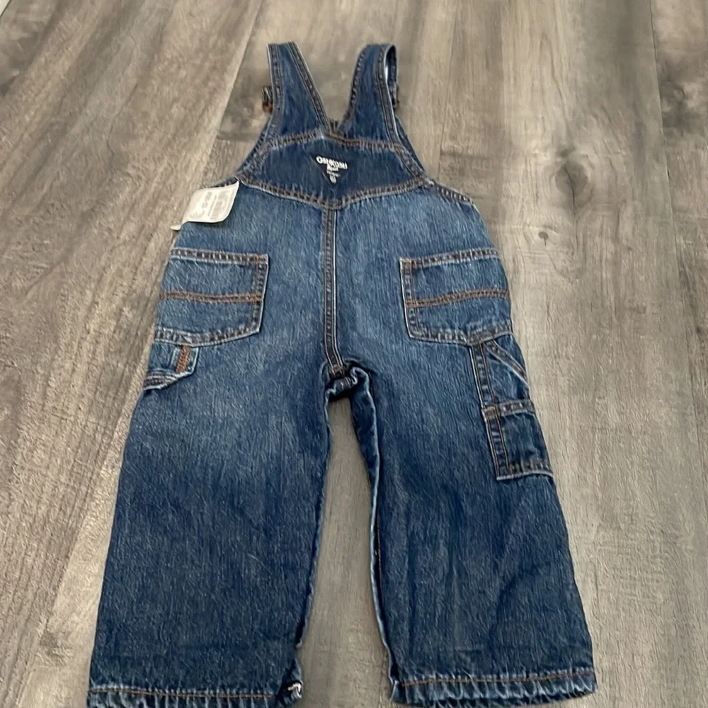Oshkosh B'gosh Boy Blue Jean Bib Overalls 12-18 months lined flannel NEW